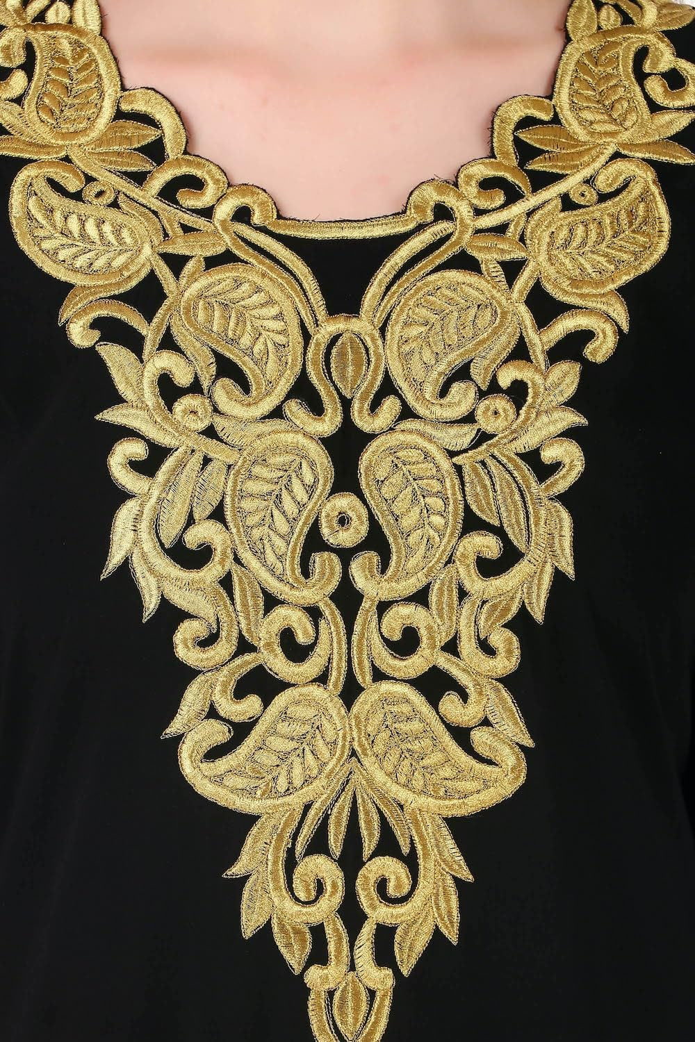 Elegant Gold Embroidered Kaftan with Cutwork Neckline - Tampa Home & Garden Store