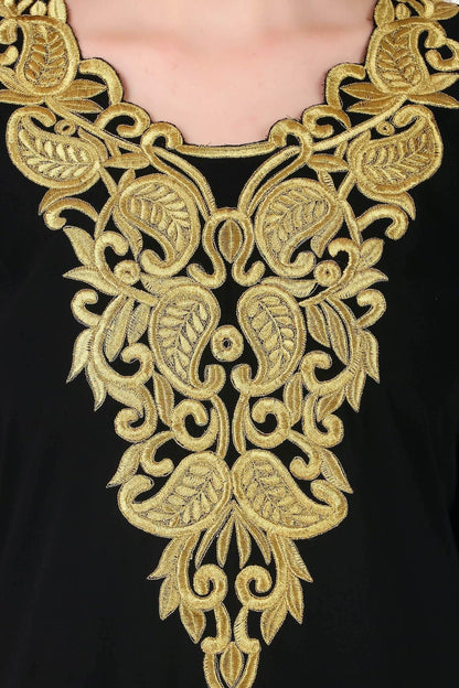 Elegant Gold Embroidered Kaftan with Cutwork Neckline - Tampa Home & Garden Store