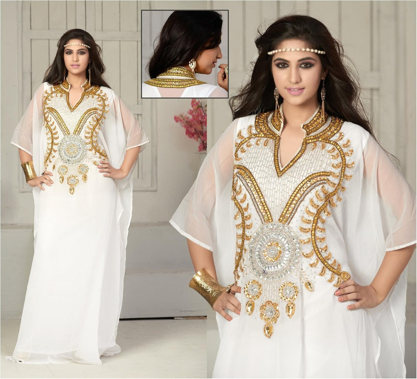 Elegant Hand-Embroidered Georgette Chiffon Kaftan - Tampa Home & Garden Store