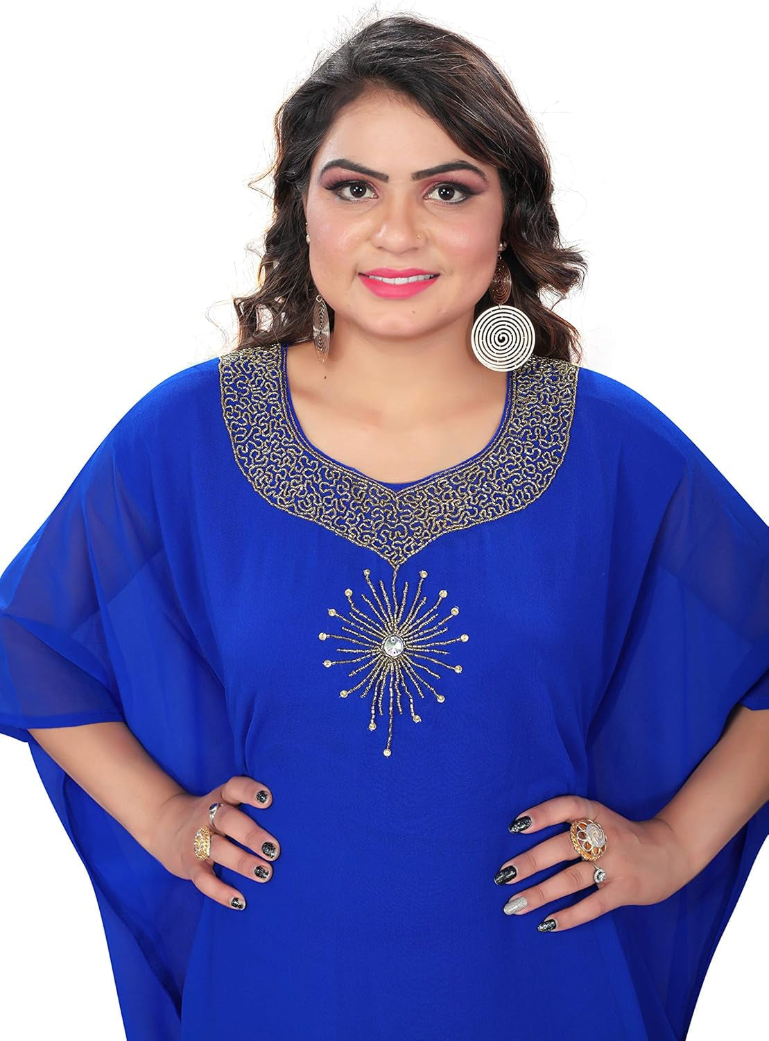 Elegant Hand-Embroidered Rhinestone & Beaded Kaftan – One Size Fits All - Tampa Home & Garden Store