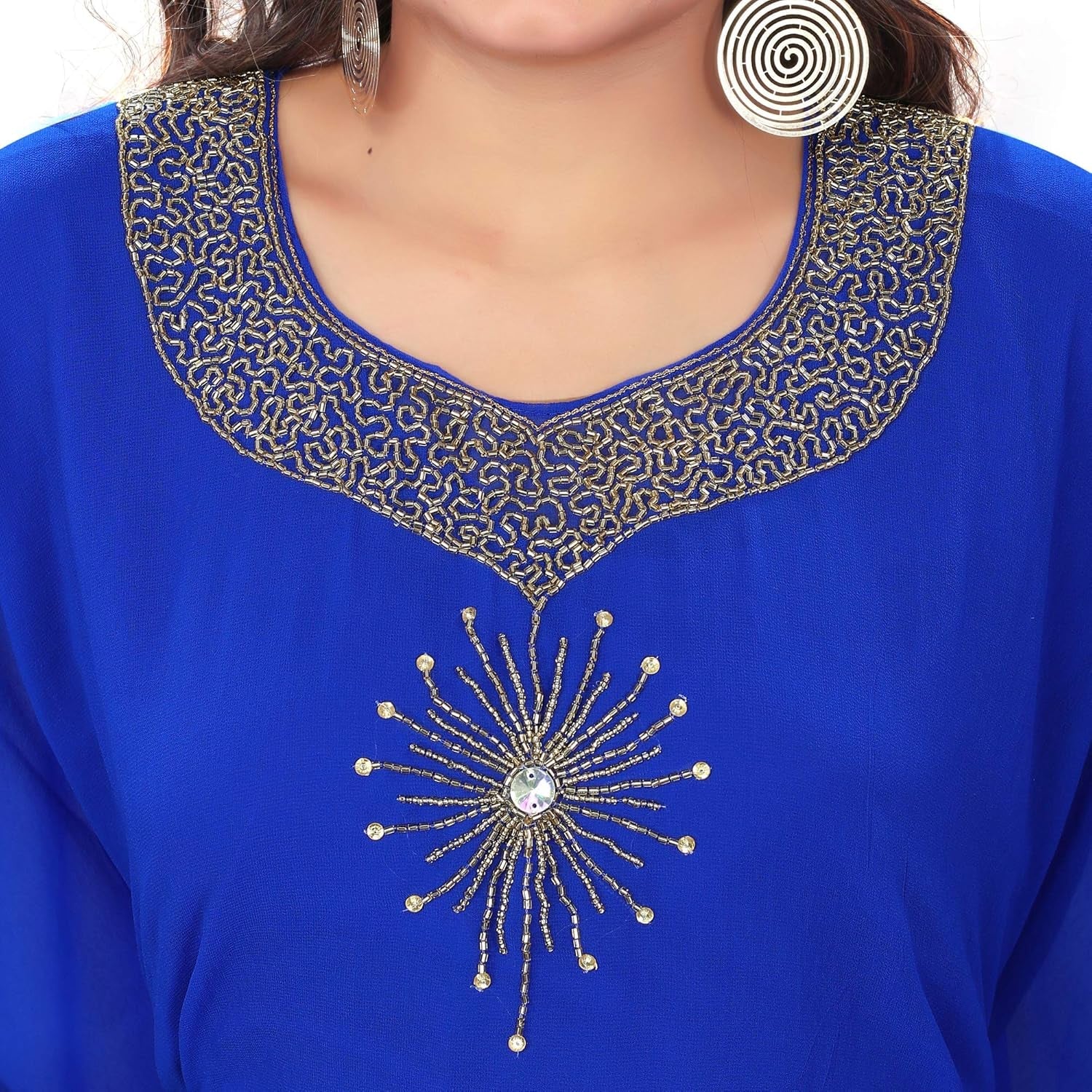 Elegant Hand-Embroidered Rhinestone & Beaded Kaftan – One Size Fits All - Tampa Home & Garden Store