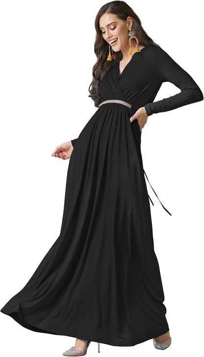 Elegant Long Sleeve Pleated Maxi Dress – Adjustable Fit, Maternity Friendly - Tampa Home & Garden Store