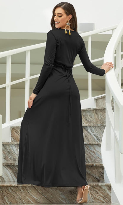 Elegant Long Sleeve Pleated Maxi Dress – Adjustable Fit, Maternity Friendly - Tampa Home & Garden Store