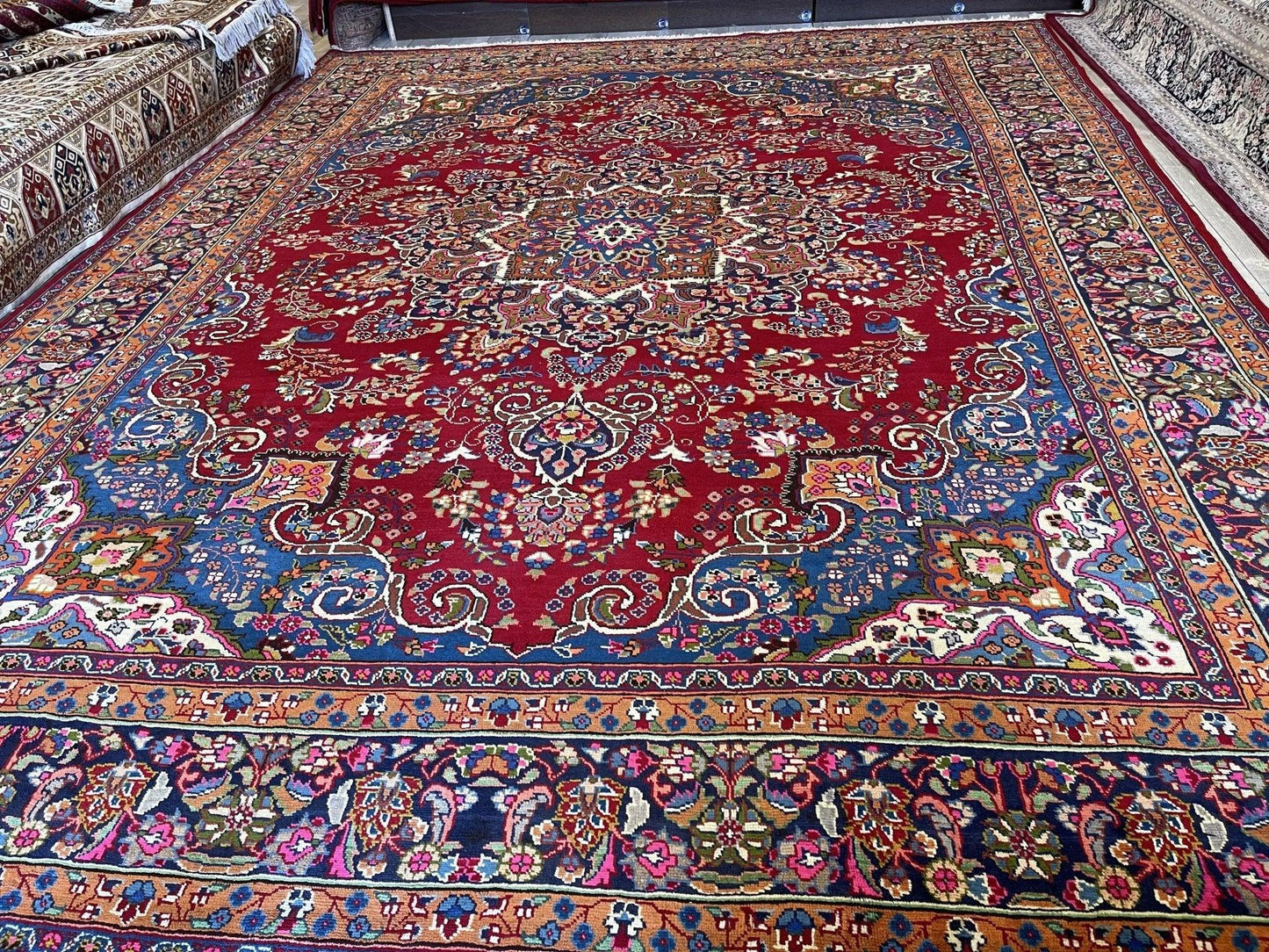 Elegant Mint Vintage 1960's Hand Knotted Veggie Dye Khorasan Area Rug 9’7” x 12’9” - Tampa Home & Garden Store
