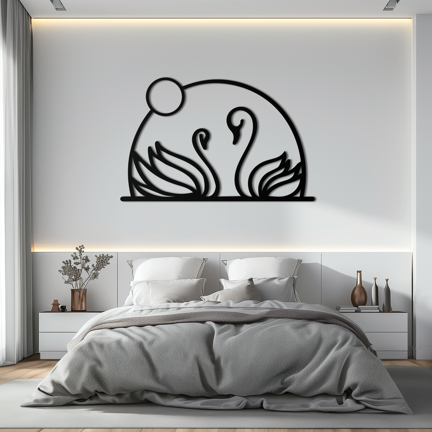 Elegant Swan Couple Silhouette Metal Wall Art – Romantic Bird Design for Home Decor- KAF634 - Tampa Home & Garden Store