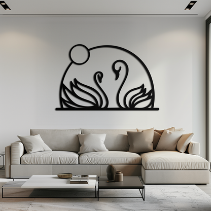 Elegant Swan Couple Silhouette Metal Wall Art – Romantic Bird Design for Home Decor- KAF634 - Tampa Home & Garden Store