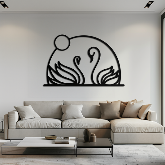 Elegant Swan Couple Silhouette Metal Wall Art – Romantic Bird Design for Home Decor- KAF634 - Tampa Home & Garden Store