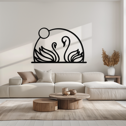 Elegant Swan Couple Silhouette Metal Wall Art – Romantic Bird Design for Home Decor- KAF634 - Tampa Home & Garden Store
