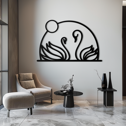 Elegant Swan Couple Silhouette Metal Wall Art – Romantic Bird Design for Home Decor- KAF634 - Tampa Home & Garden Store