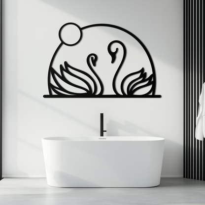 Elegant Swan Couple Silhouette Metal Wall Art – Romantic Bird Design for Home Decor- KAF634 - Tampa Home & Garden Store