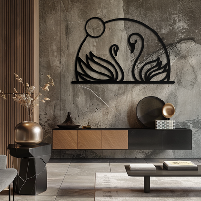 Elegant Swan Couple Silhouette Metal Wall Art – Romantic Bird Design for Home Decor- KAF634 - Tampa Home & Garden Store