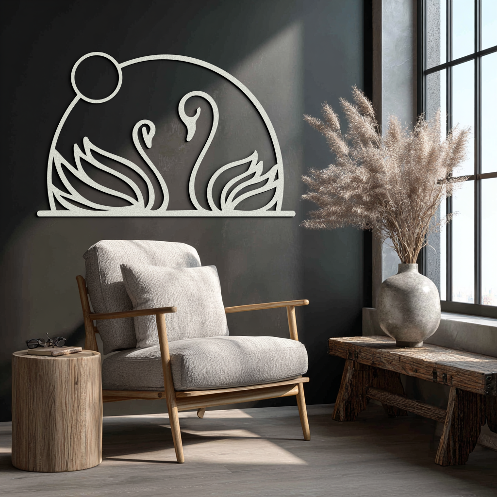 Elegant Swan Couple Silhouette Metal Wall Art – Romantic Bird Design for Home Decor- KAF634 - Tampa Home & Garden Store