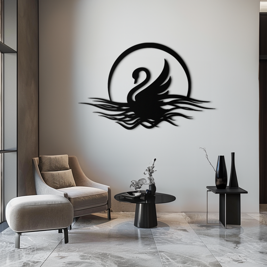 Elegant Swan on Lake Metal Wall Art – Serene Black Steel Decor for Modern, Nature-Inspired Home Interiors- KAF465 - Tampa Home & Garden Store