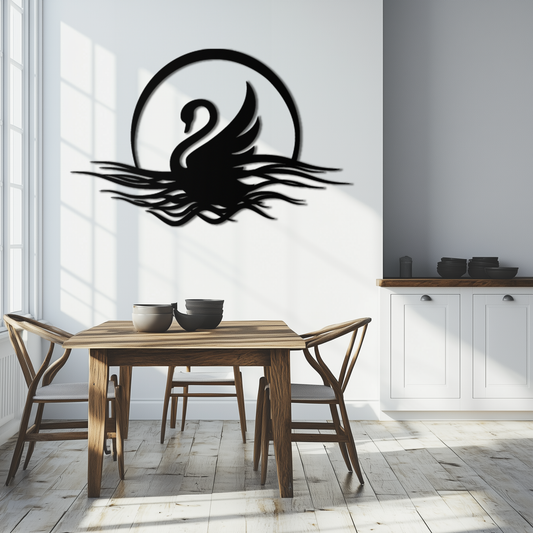 Elegant Swan on Lake Metal Wall Art – Serene Black Steel Decor for Modern, Nature-Inspired Home Interiors- KAF465 - Tampa Home & Garden Store