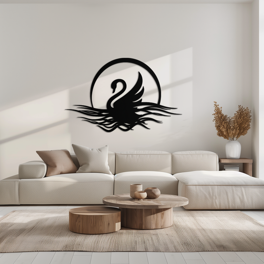 Elegant Swan on Lake Metal Wall Art – Serene Black Steel Decor for Modern, Nature-Inspired Home Interiors- KAF465 - Tampa Home & Garden Store