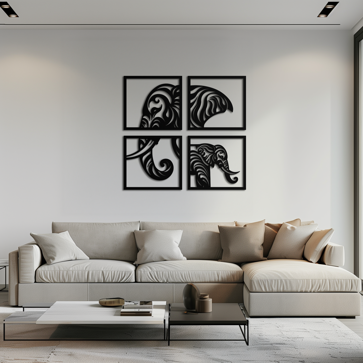 Elephant Silhouette 4-Piece Metal Wall Art – Modern Tribal Design- KAF374 - Tampa Home & Garden Store