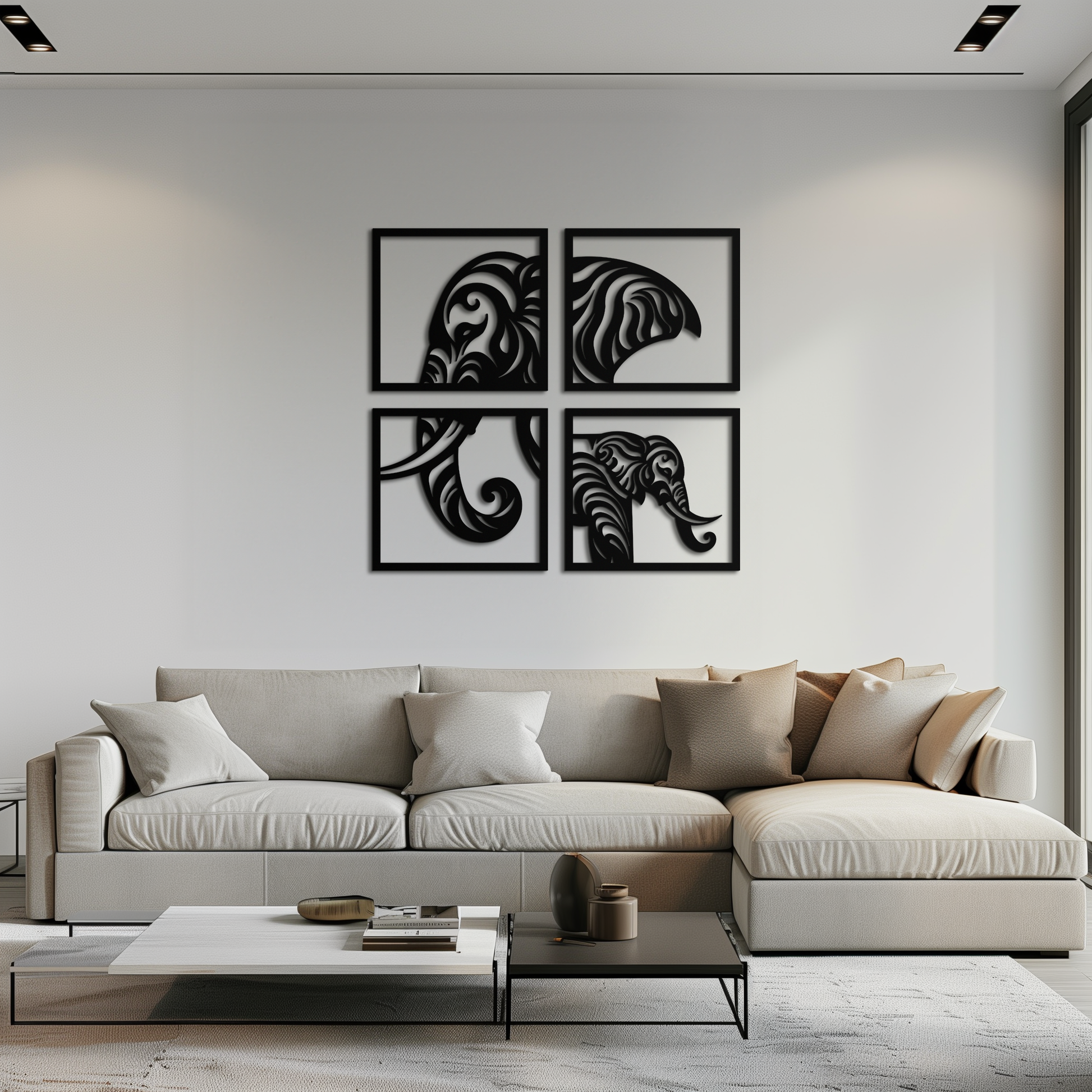 Elephant Silhouette 4-Piece Metal Wall Art – Modern Tribal Design- KAF374 - Tampa Home & Garden Store
