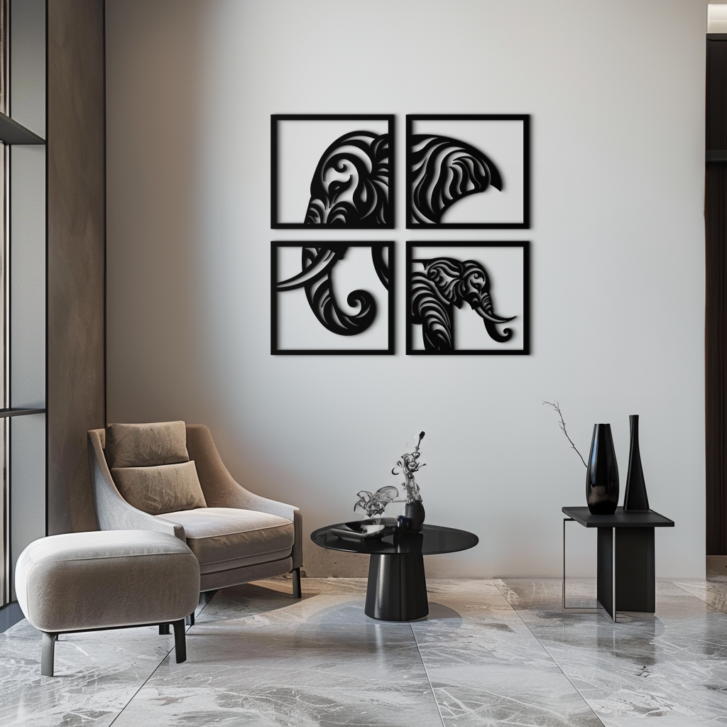 Elephant Silhouette 4-Piece Metal Wall Art – Modern Tribal Design- KAF374 - Tampa Home & Garden Store