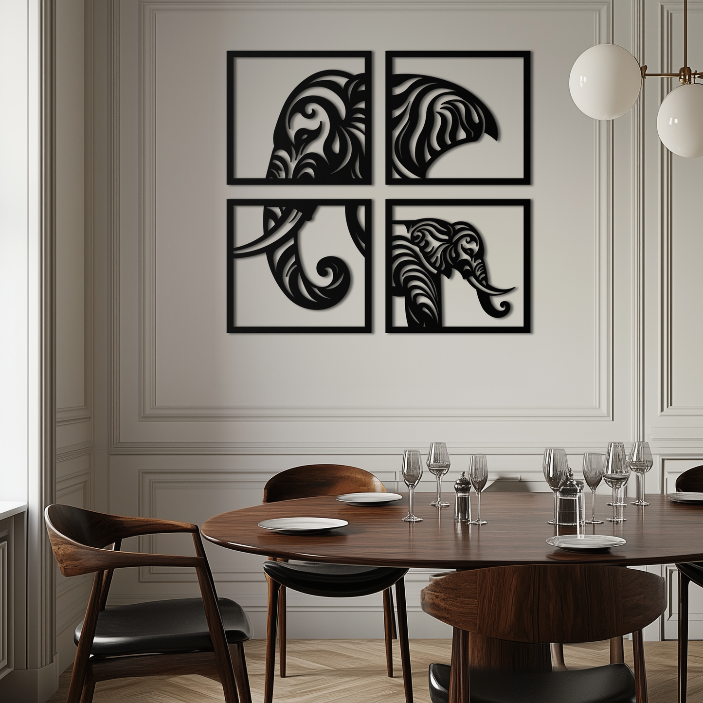 Elephant Silhouette 4-Piece Metal Wall Art – Modern Tribal Design- KAF374 - Tampa Home & Garden Store