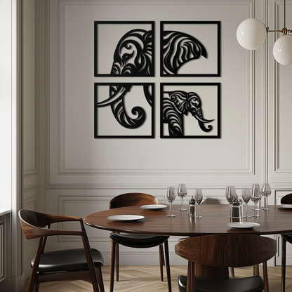 Elephant Silhouette 4-Piece Metal Wall Art – Modern Tribal Design- KAF374 - Tampa Home & Garden Store