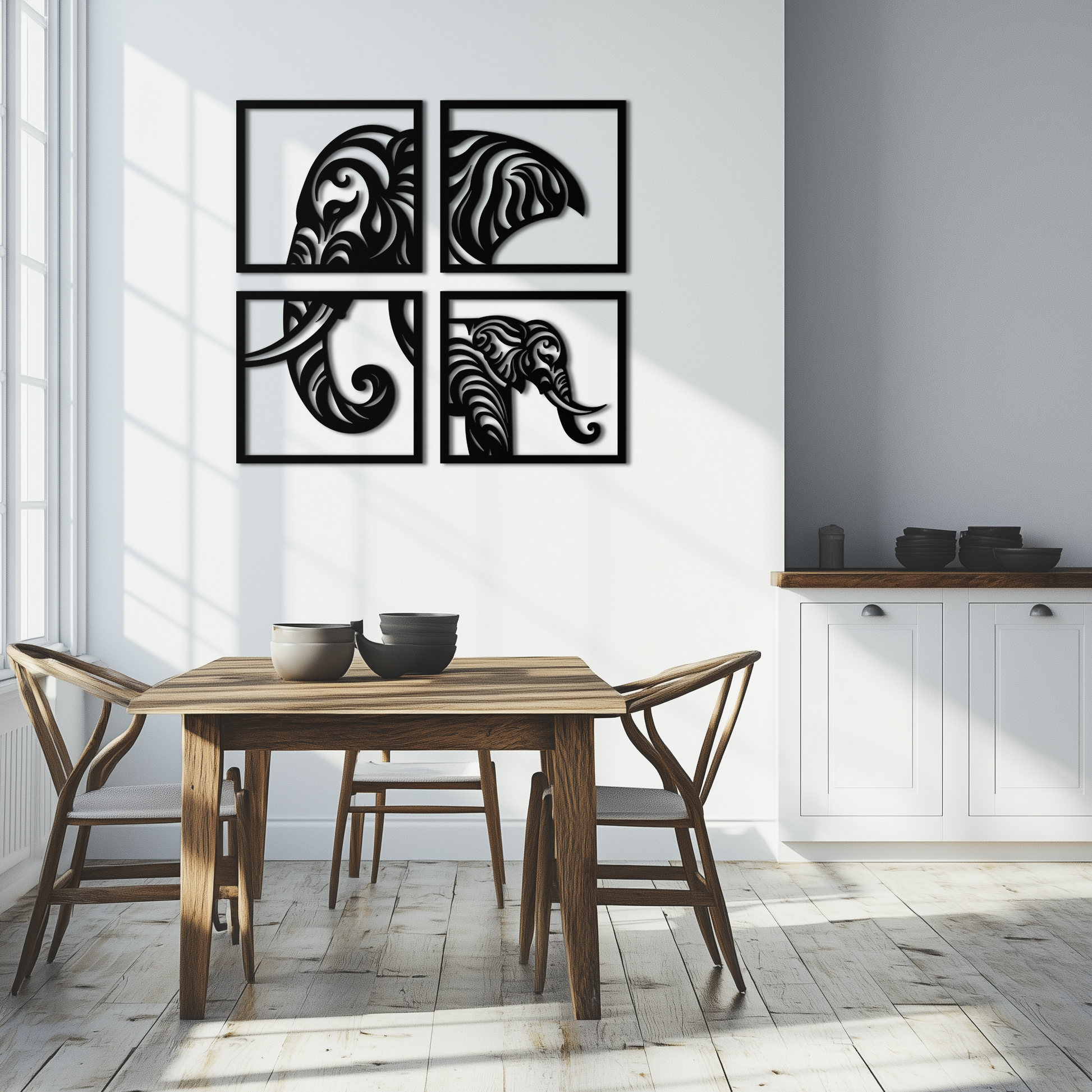 Elephant Silhouette 4-Piece Metal Wall Art – Modern Tribal Design- KAF374 - Tampa Home & Garden Store