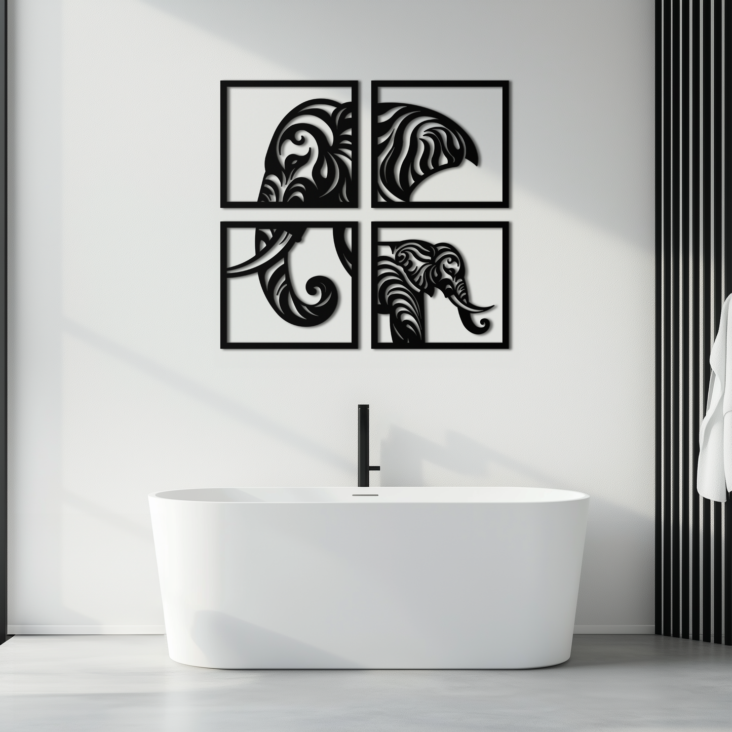 Elephant Silhouette 4-Piece Metal Wall Art – Modern Tribal Design- KAF374 - Tampa Home & Garden Store