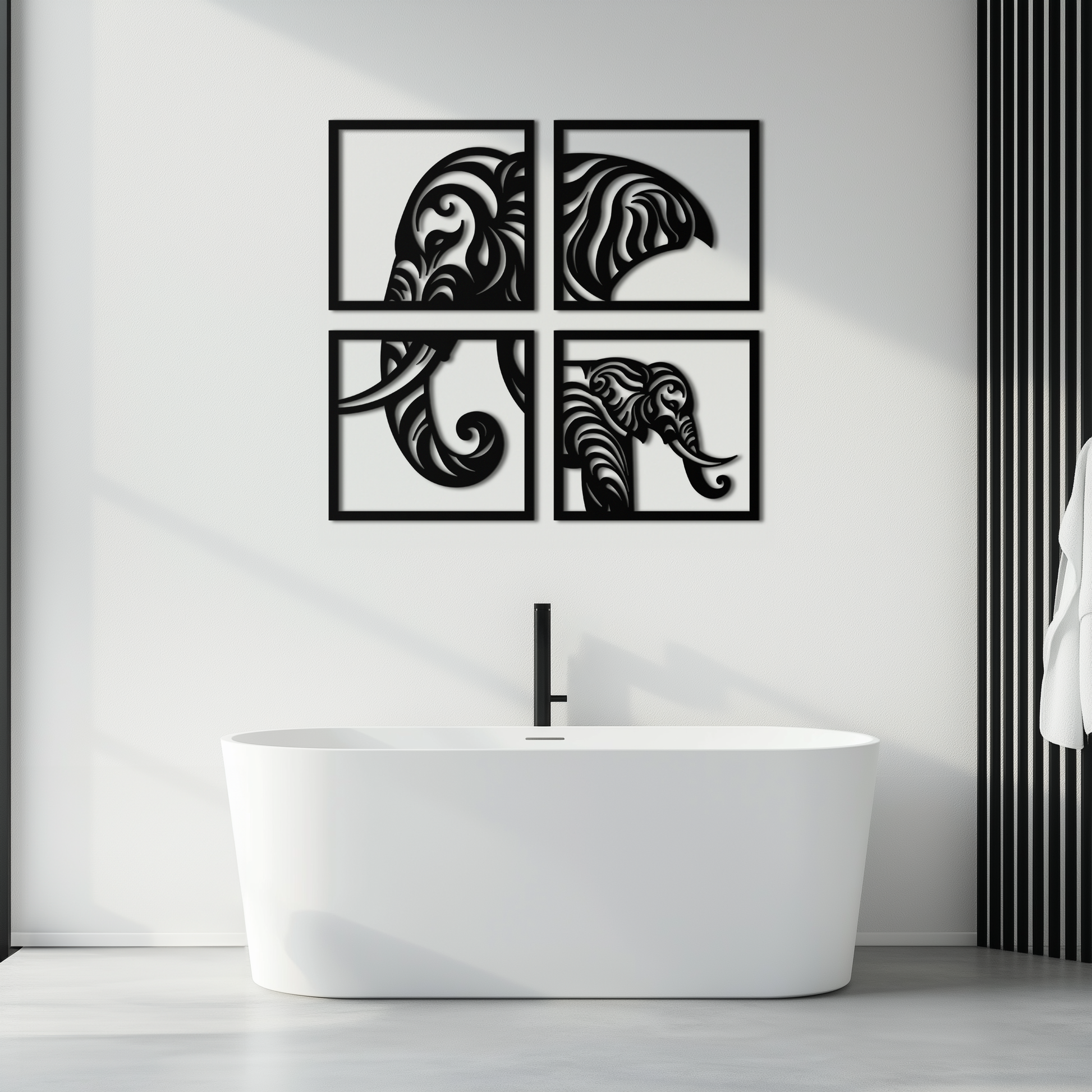 Elephant Silhouette 4-Piece Metal Wall Art – Modern Tribal Design- KAF374 - Tampa Home & Garden Store
