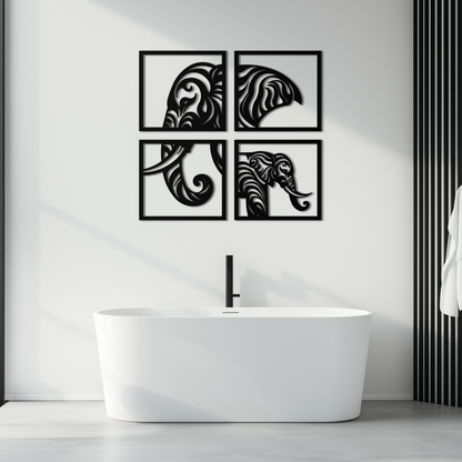 Elephant Silhouette 4-Piece Metal Wall Art – Modern Tribal Design- KAF374 - Tampa Home & Garden Store
