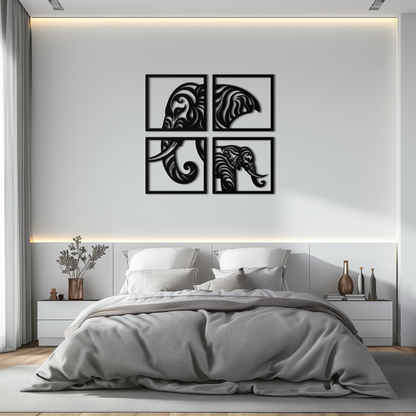 Elephant Silhouette 4-Piece Metal Wall Art – Modern Tribal Design- KAF374 - Tampa Home & Garden Store