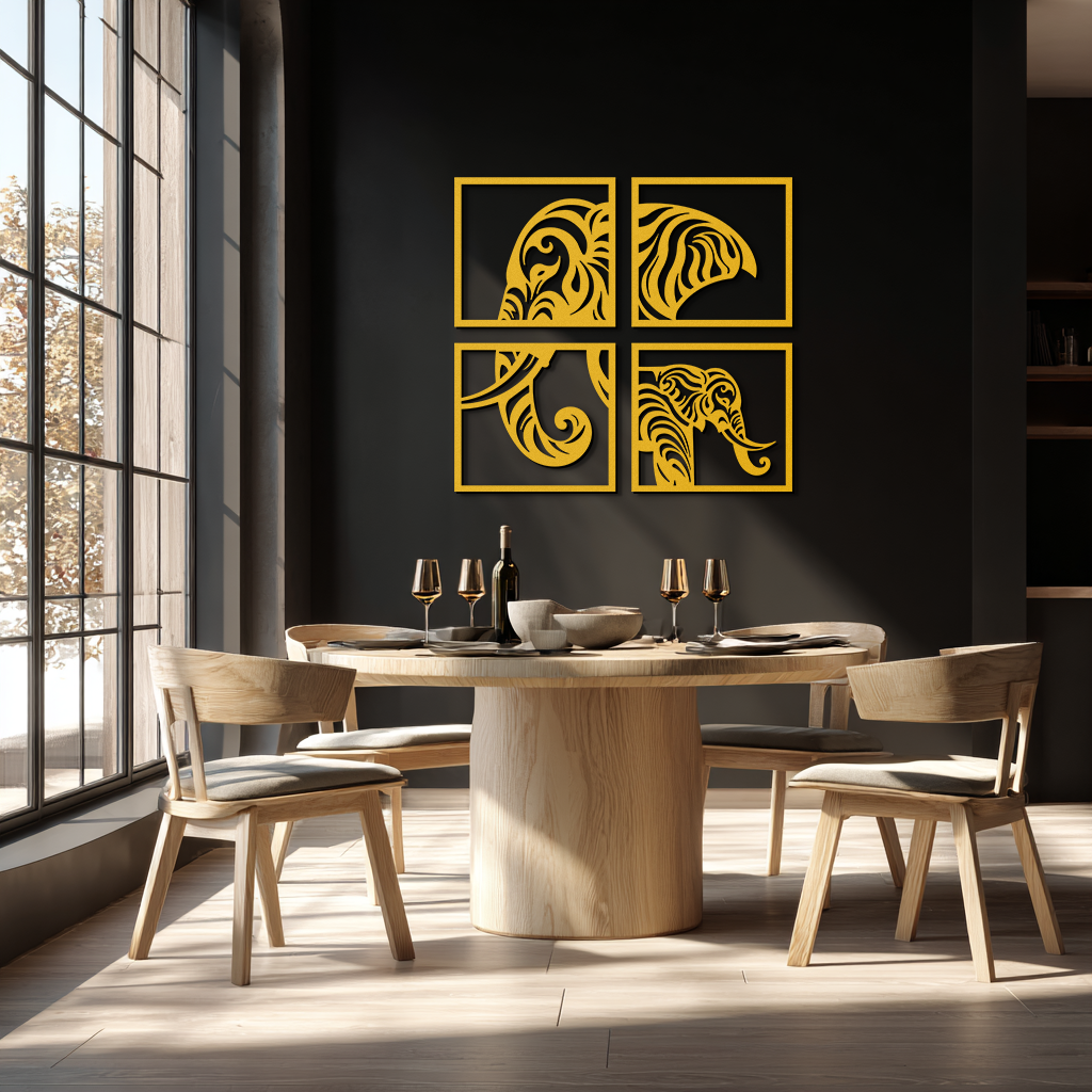 Elephant Silhouette 4-Piece Metal Wall Art – Modern Tribal Design- KAF374 - Tampa Home & Garden Store