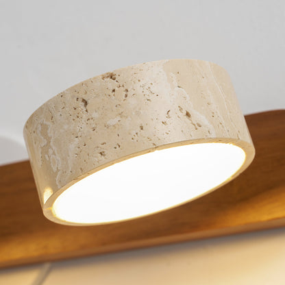Travertine stone wall sconce with dimmable LED and natural wood accent for warm glow on Tampa Home & Garden Store