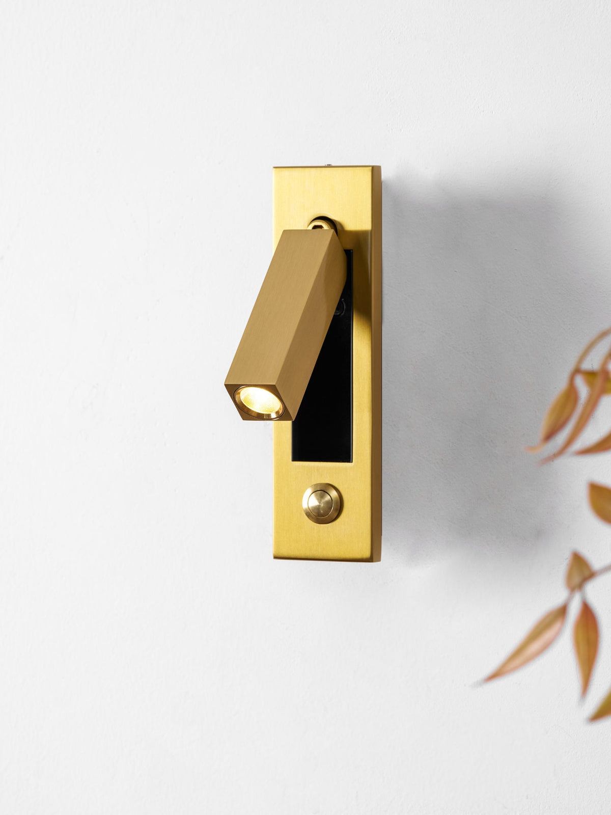 Brass gold recessed folding bedside wall sconce with pivoting head and warm LED on Tampa Home & Garden Store