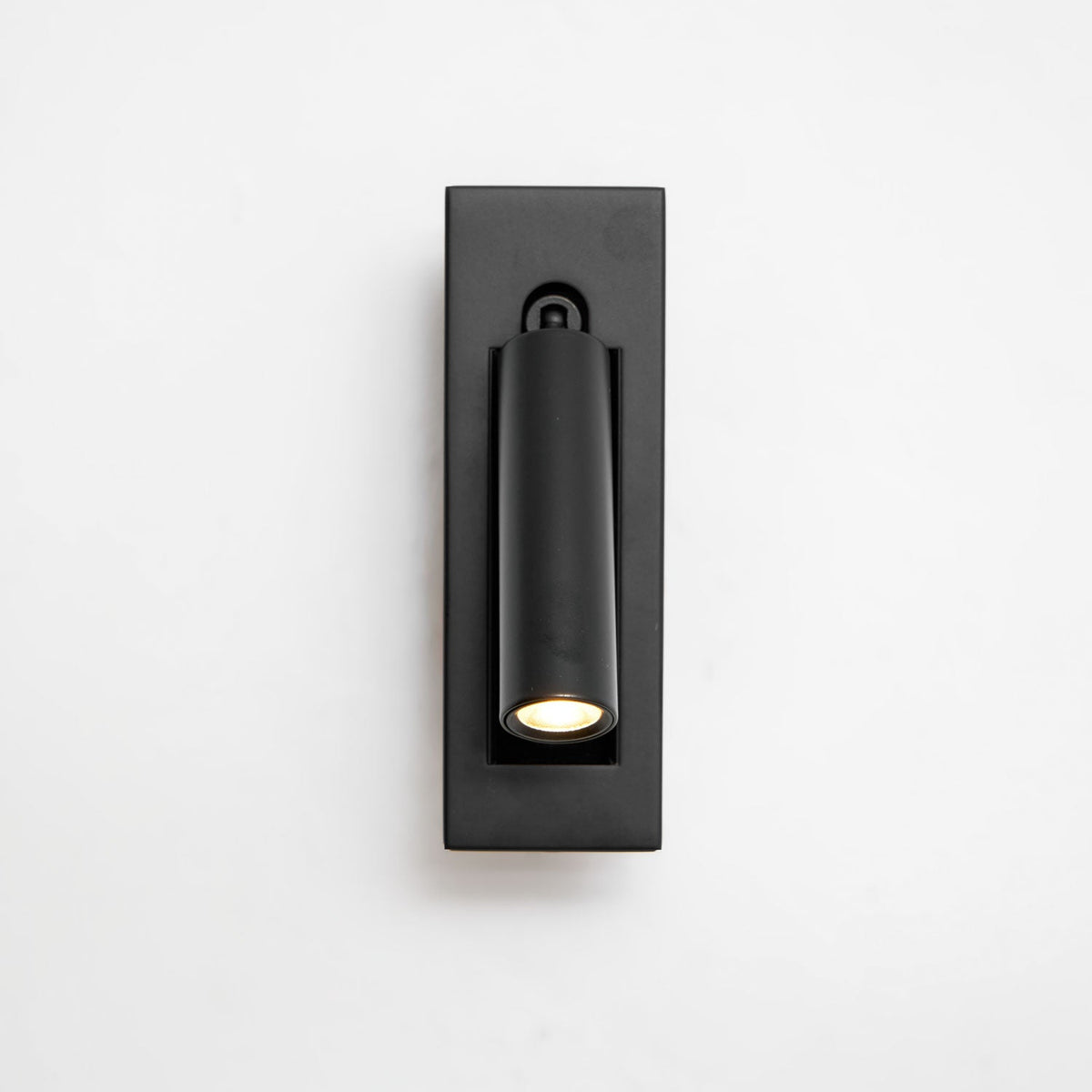 Black recessed folding bedside wall sconce with warm LED cylindrical head on Tampa Home & Garden Store
