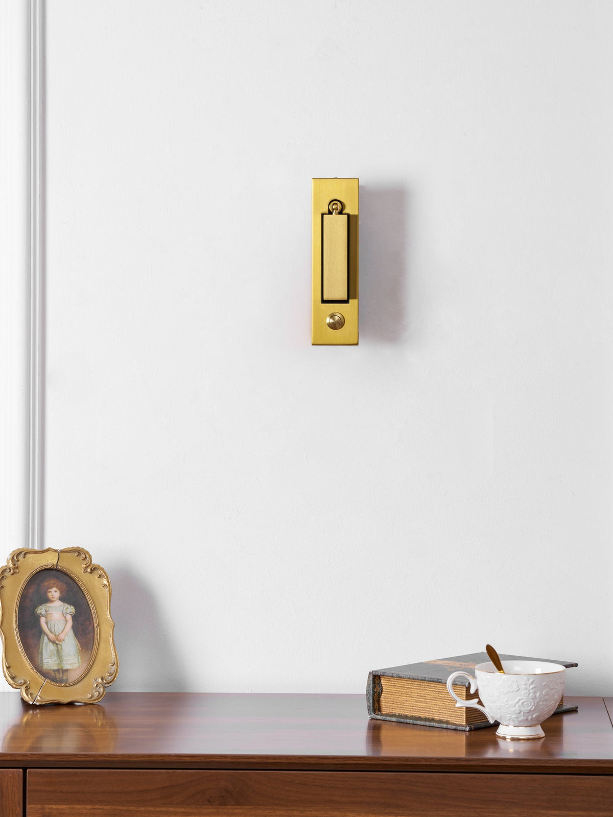 Moktan Sabai brass recessed folding bedside sconce with warm LED, reading light on wall on Tampa Home & Garden Store
