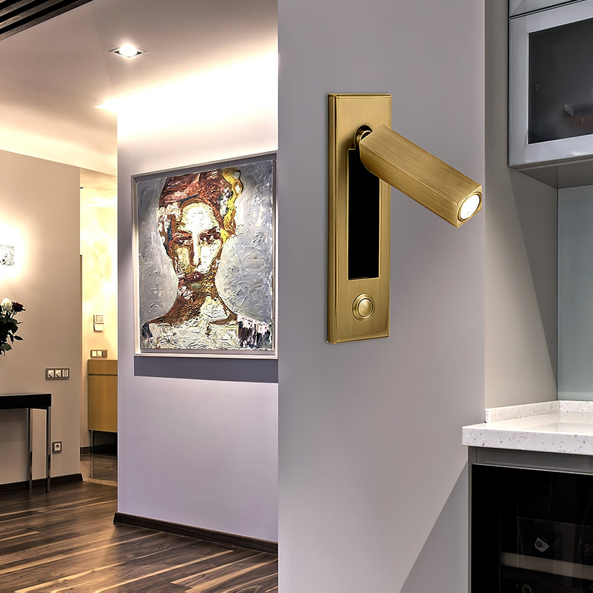 Wall light fixture Moktan Sabai recessed folding bedside sconce in brass with warm LED on Tampa Home & Garden Store