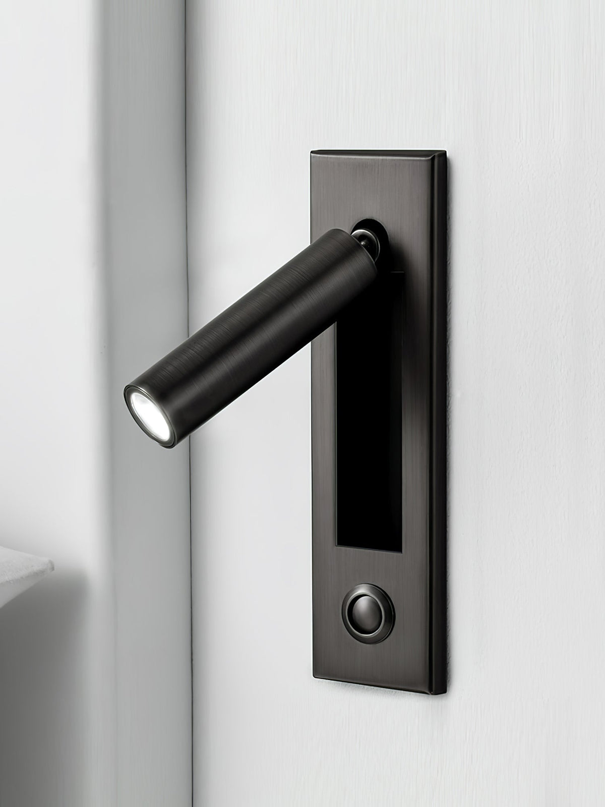 Recessed Folding Bedside Wall Sconce with Warm LED by Moktan Sabai in brushed black metal on Tampa Home & Garden Store