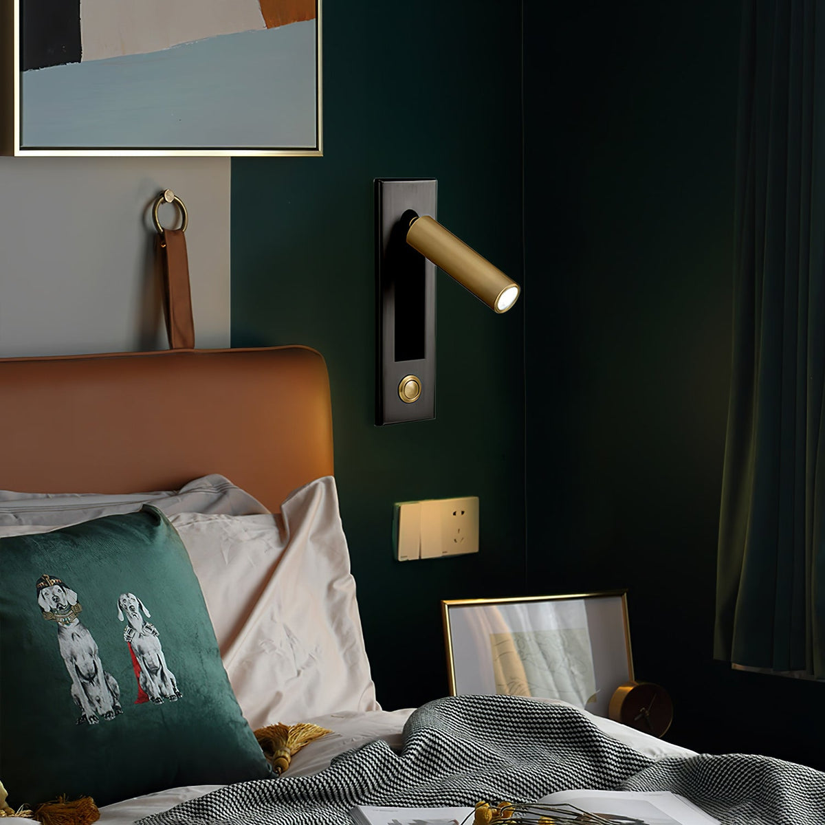 Recessed Folding Bedside Wall Sconce with Warm LED, black mount, brass tube Moktan Sabai on Tampa Home & Garden Store