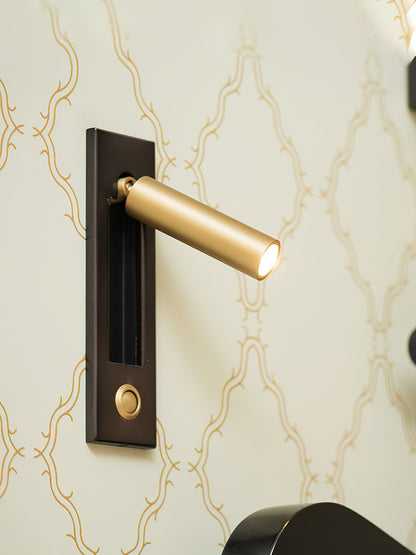 Recessed folding bedside wall sconce with warm LED and gold cylindrical arm on Tampa Home & Garden Store