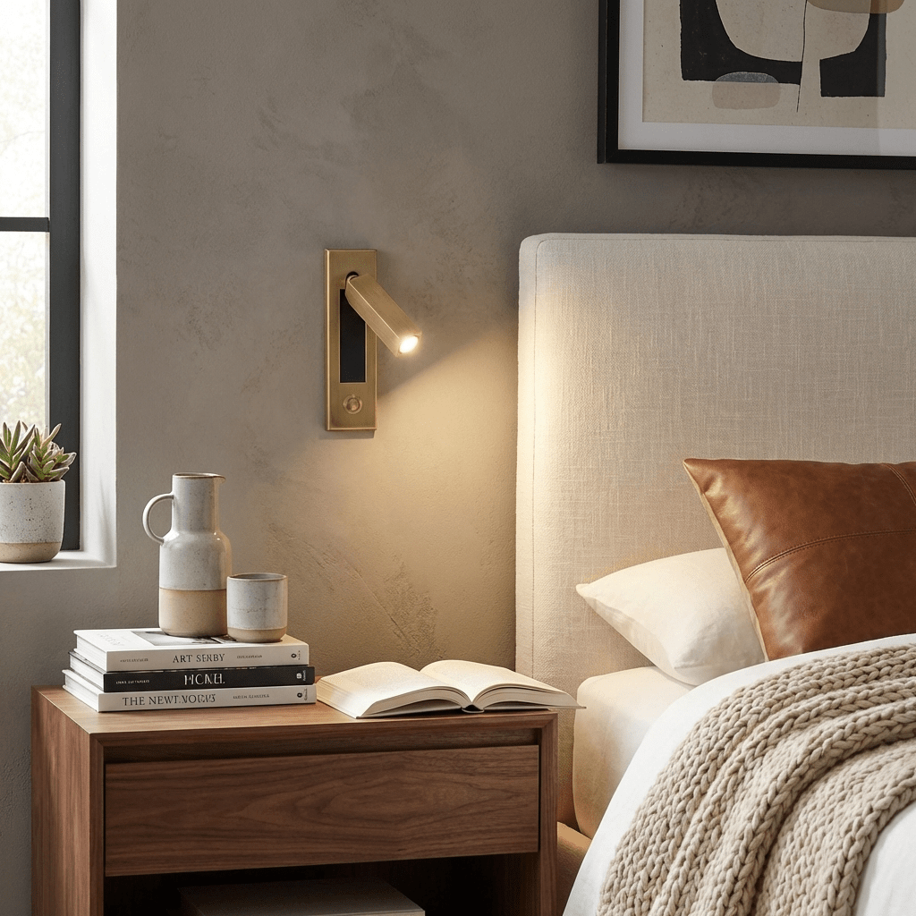 Moktan Sabai recessed folding bedside wall sconce with brass finish and warm LED on Tampa Home & Garden Store