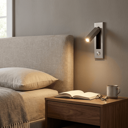 Recessed folding bedside wall sconce by Moktan Sabai with warm LED, flush reading light on Tampa Home & Garden Store