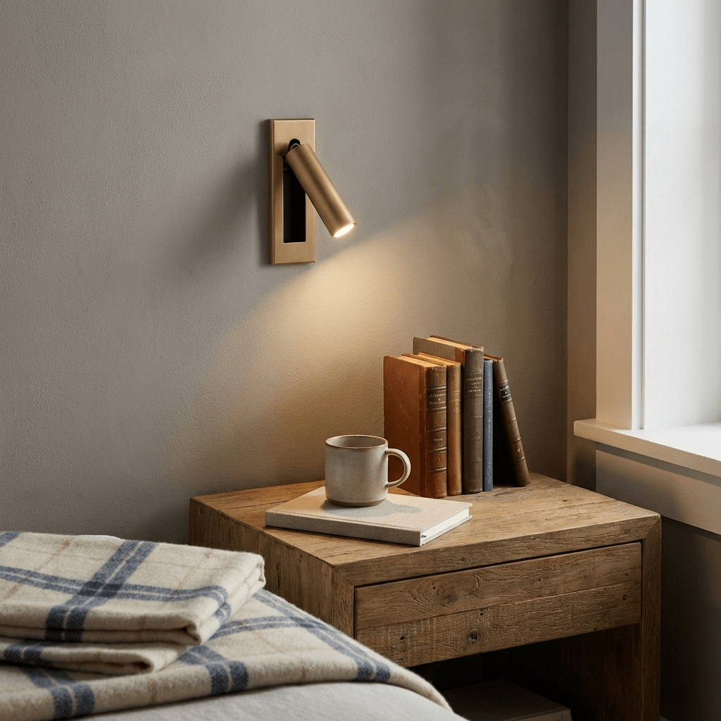 Recessed folding bedside wall sconce with brass finish and warm LED by Moktan Sabai on Tampa Home & Garden Store