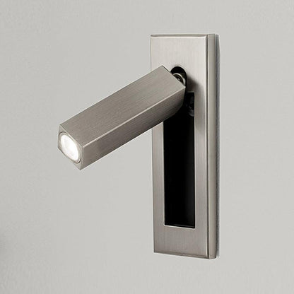 Recessed folding bedside wall sconce with warm LED, brushed nickel finish, rectangular metal arm by Moktan Sabai on Tampa Home & Garden Store