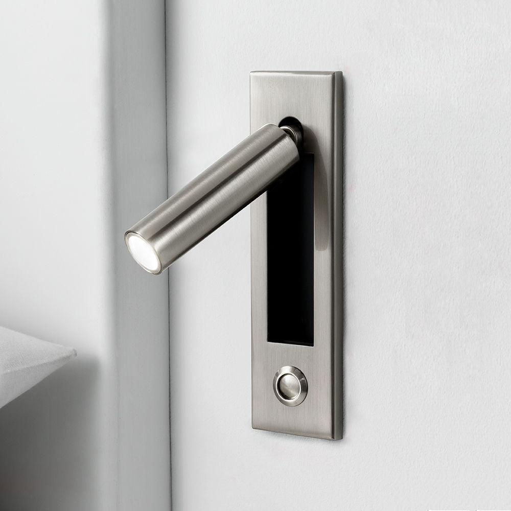 Moktan Sabai recessed folding bedside wall sconce with warm LED, brushed nickel finish on Tampa Home & Garden Store