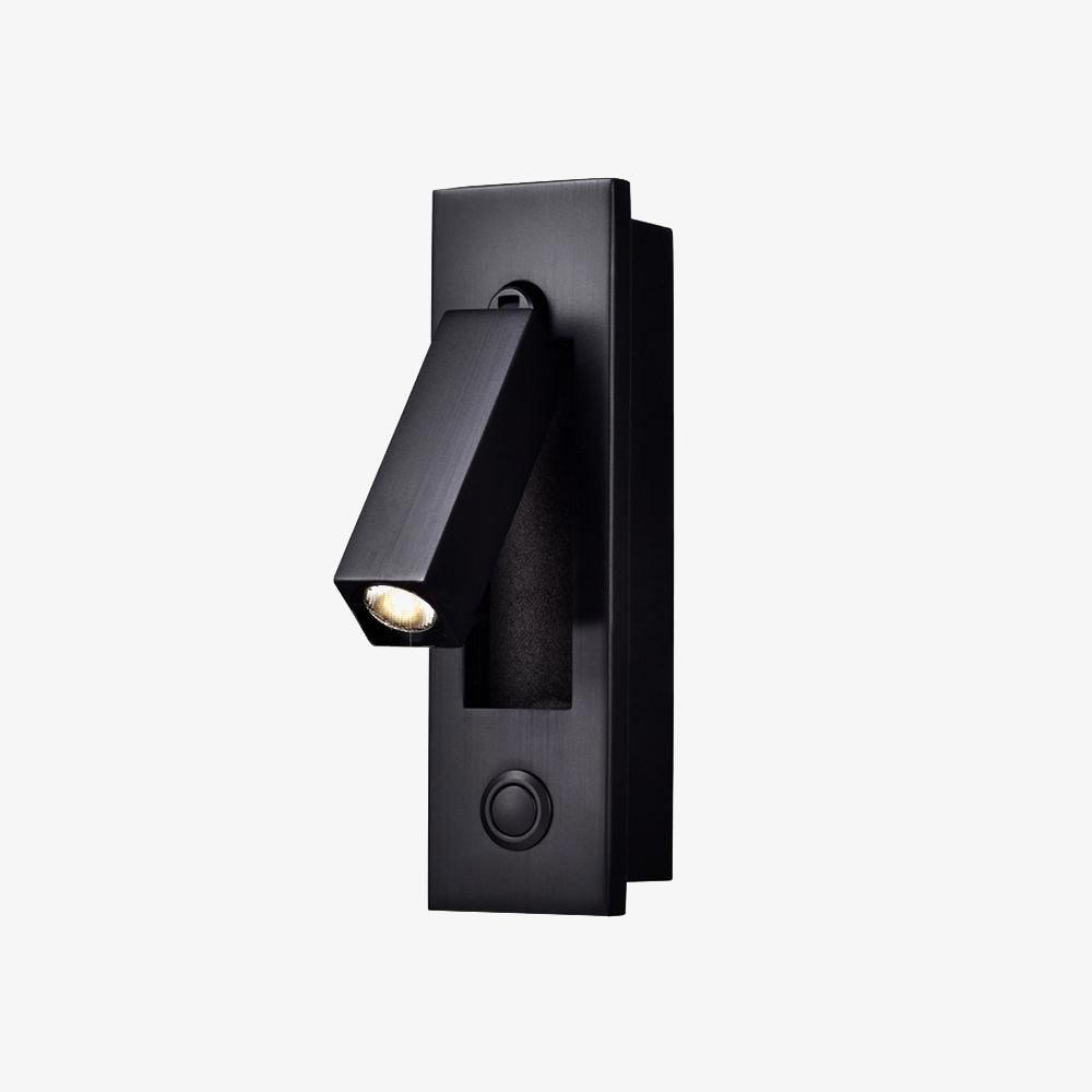 Recessed folding bedside wall sconce with warm LED by Moktan Sabai, black metal fixture on Tampa Home & Garden Store