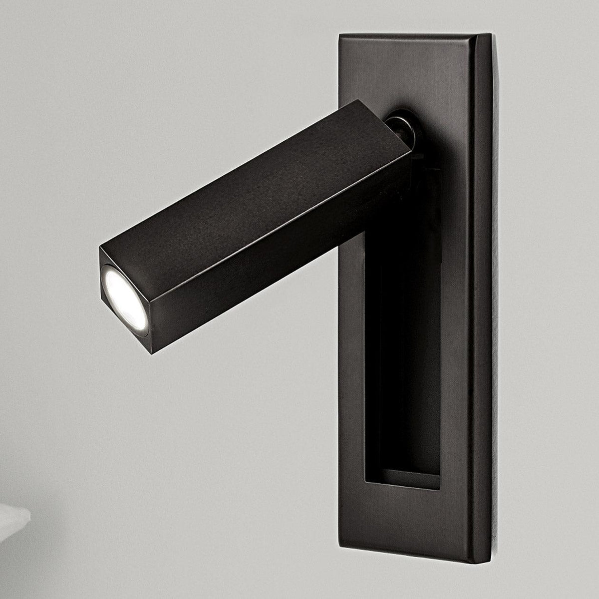 Recessed folding bedside wall sconce Moktan Sabai, black metal with warm LED light on Tampa Home & Garden Store