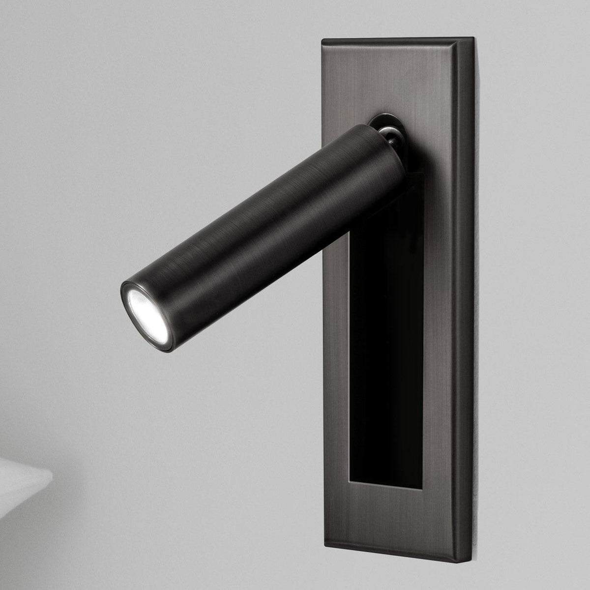 Bedside wall sconce Moktan Sabai; black brushed metal LED reading light on Tampa Home & Garden Store