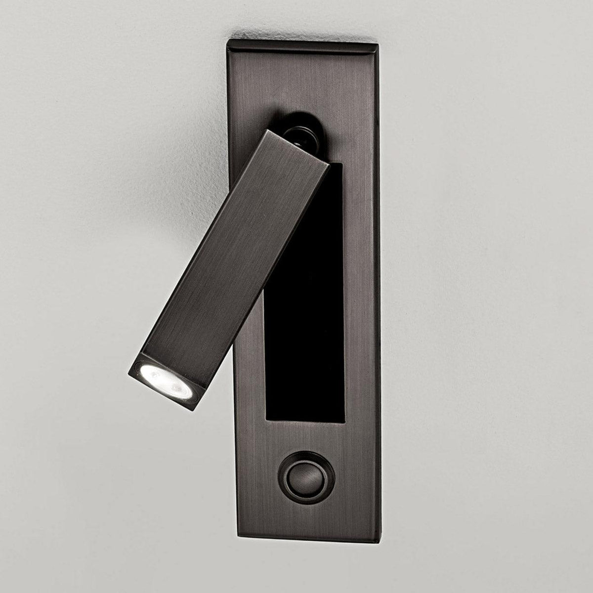 Recessed Folding Bedside Wall Sconce with Warm LED, brushed dark metal finish on Tampa Home & Garden Store