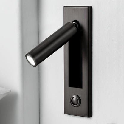 Recessed folding bedside wall sconce in dark matte black metal with warm LED and cylindrical head on Tampa Home & Garden Store
