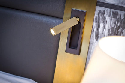 Recessed folding bedside wall sconce with warm LED, brass Moktan Sabai wall light fixture on Tampa Home & Garden Store