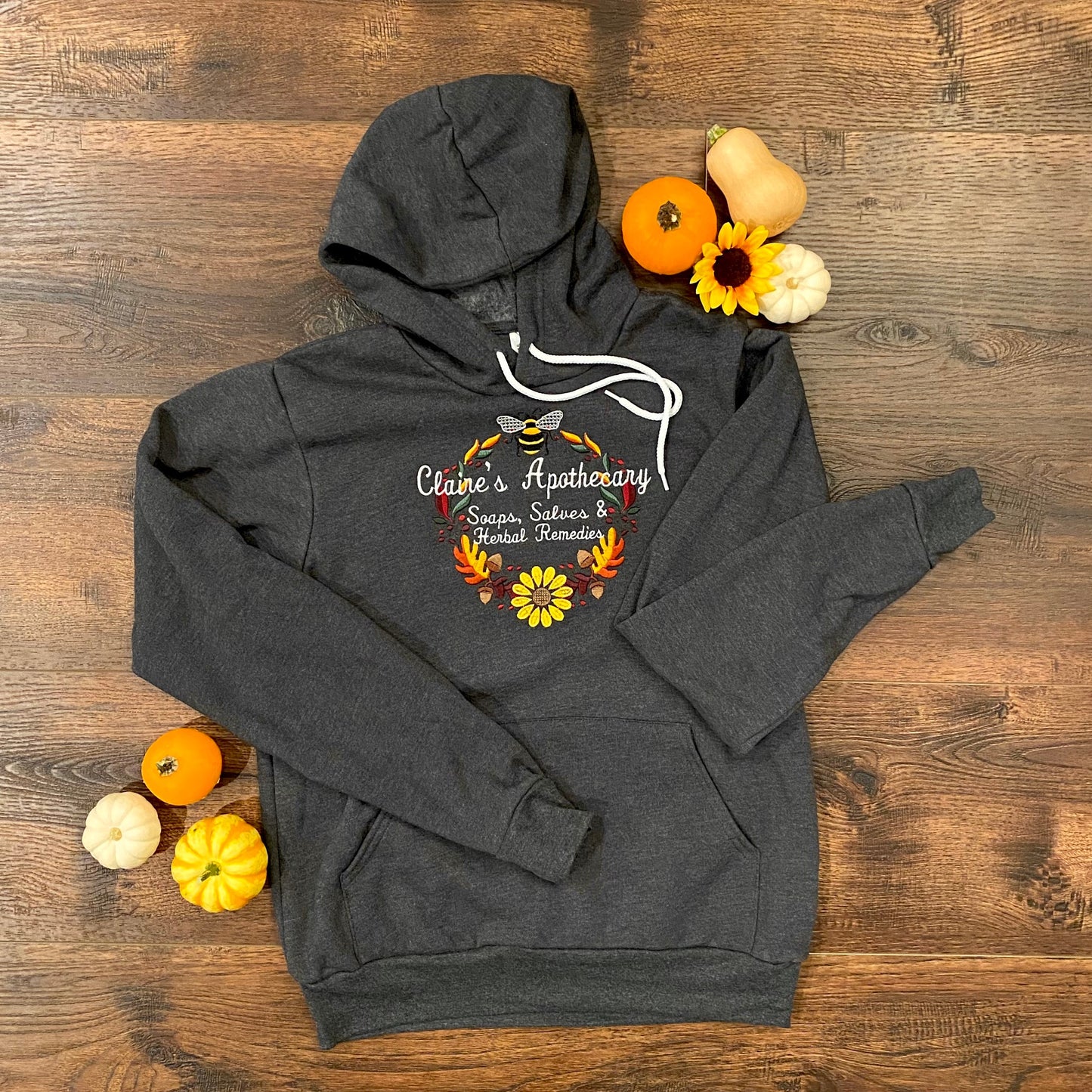 Embroidered Claire's Apothecary Fall Wreath Soft Fleece Unisex Sweatshirt Hoodie - Outlander Inspiration - Tampa Home & Garden Store